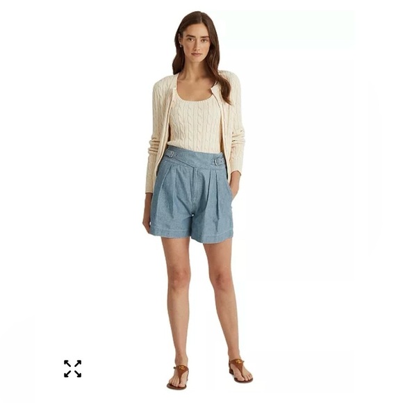 Ralph Lauren Pants - Ralph Lauren High Waist Pleated Chambray Shorts - Size 14-Side buckles-Pockets